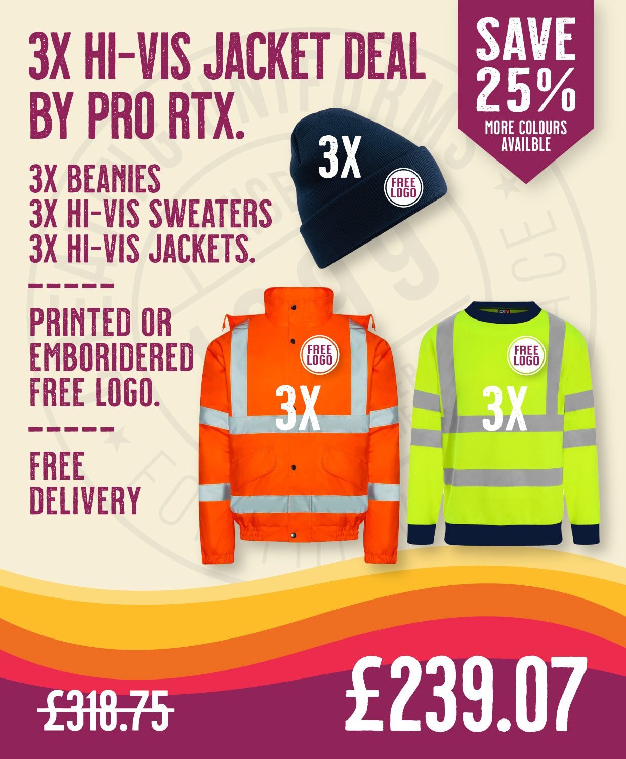 3x Hi-Vis Jacket Deal By Pro RTX in by Print Lab Deals — Custom branded clothing by Print Press, featuring premium embroidery produced in our specialist print lab in the UK.