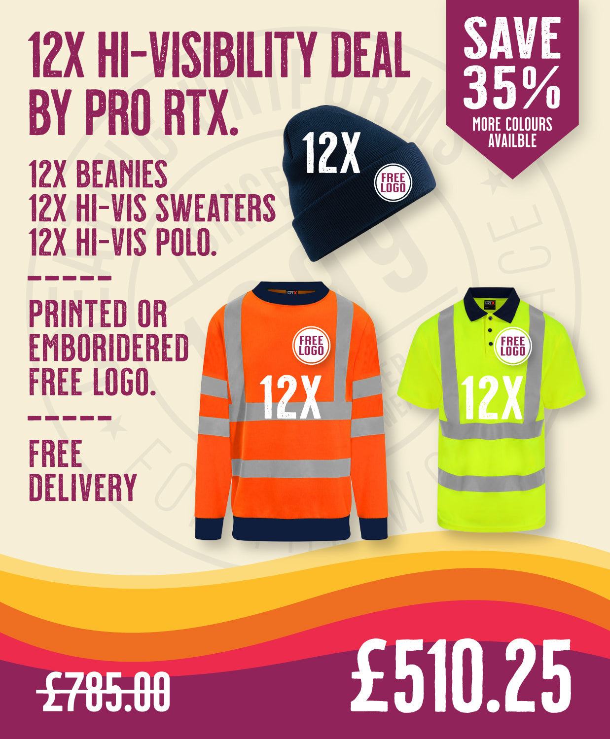12x Hi-Vis Sweater Deal By Pro RTX in by Print Lab Deals — Custom branded clothing by Print Press, featuring premium embroidery produced in our specialist print lab in the UK.