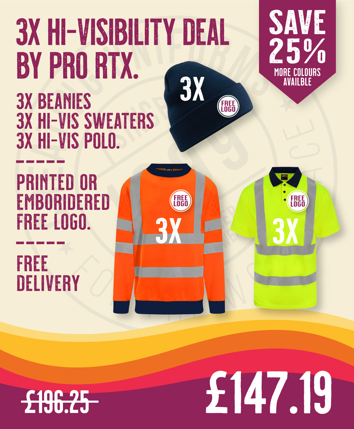 3x Hi-Vis Sweater Deal By Pro RTX in by Print Lab Deals — Custom branded clothing by Print Press, featuring premium embroidery produced in our specialist print lab in the UK.