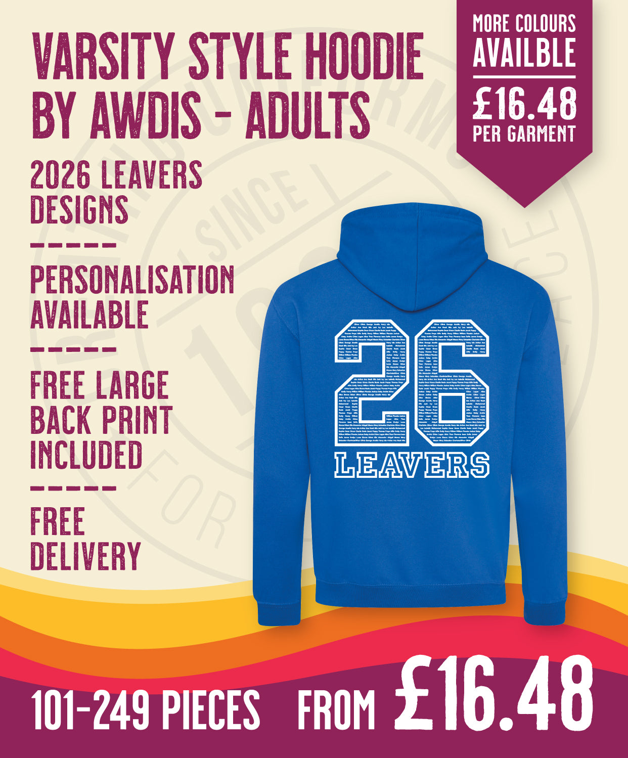 Varsity Hoodie - Adult Size - 101-249 Pieces in by printlab.clothing — Custom branded clothing by Print Press, featuring premium embroidery produced in our specialist print lab in the UK.