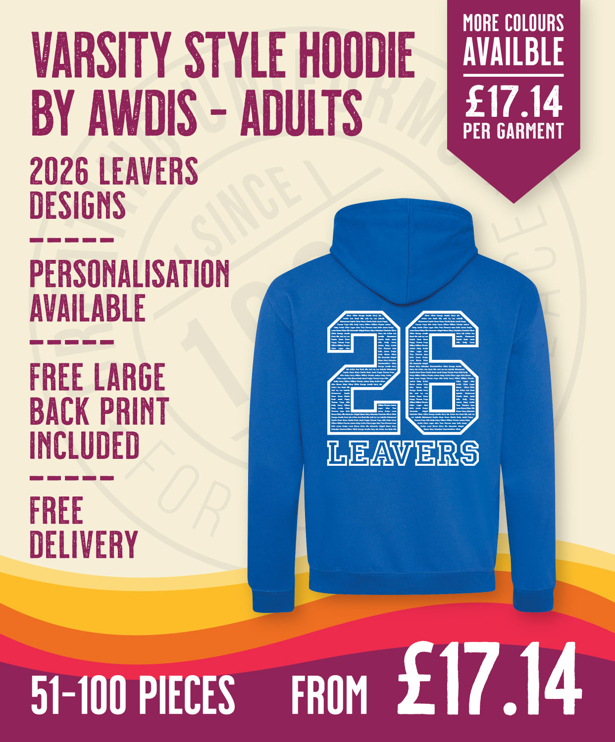 Varsity Hoodie - Adult Size - 51-100 Pieces in by printlab.clothing — Custom branded clothing by Print Press, featuring premium embroidery produced in our specialist print lab in the UK.