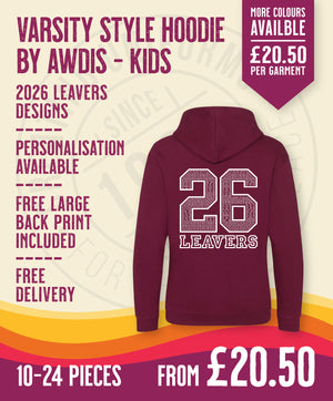Varsity Hoodie - Kids Size - 10-24 Pieces in by printlab.clothing — Custom branded clothing by Print Press, featuring premium embroidery produced in our specialist print lab in the UK.