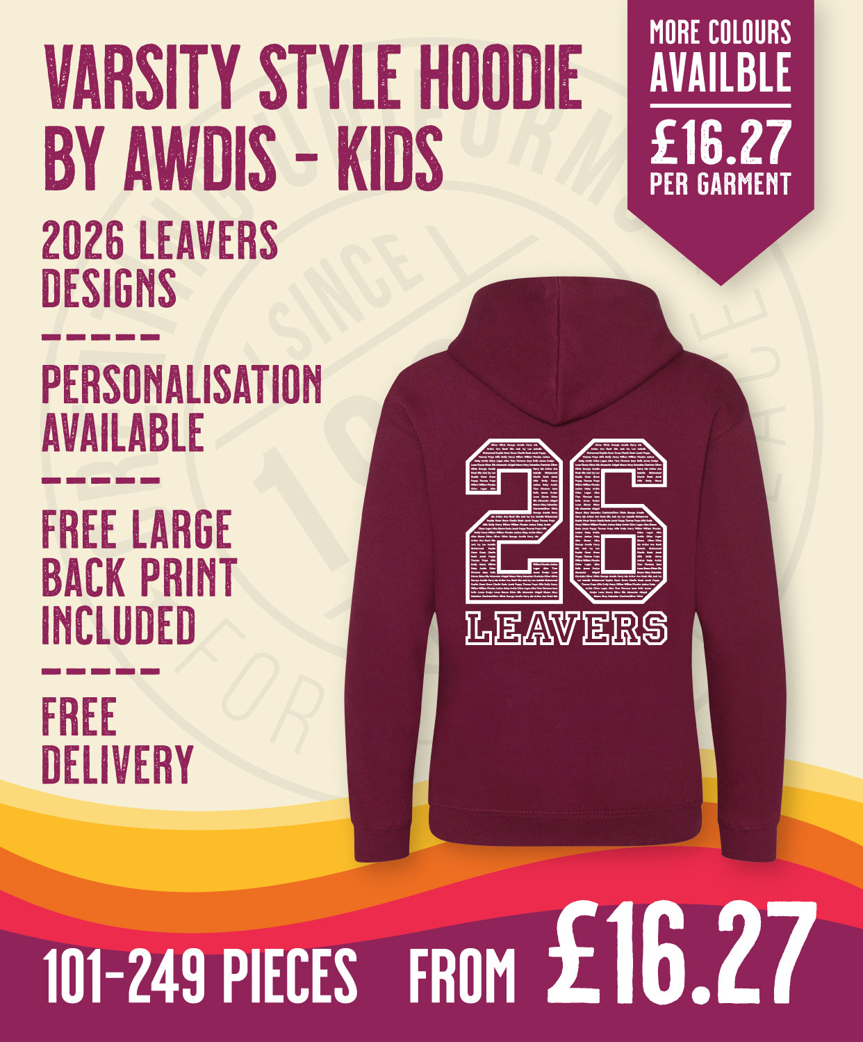 Varsity Hoodie - Kids Size - 101-249 Pieces in by printlab.clothing — Custom branded clothing by Print Press, featuring premium embroidery produced in our specialist print lab in the UK.