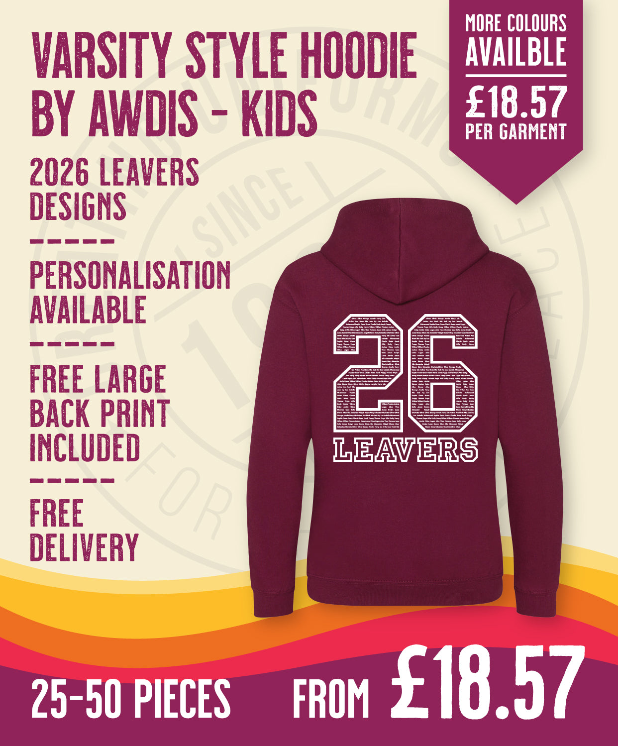 Varsity Hoodie - Kids Size - 25-50 Pieces in by printlab.clothing — Custom branded clothing by Print Press, featuring premium embroidery produced in our specialist print lab in the UK.