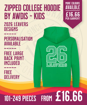 Zipped Hoodie - Kids Size - 101-249 Pieces in by printlab.clothing — Custom branded clothing by Print Press, featuring premium embroidery produced in our specialist print lab in the UK.