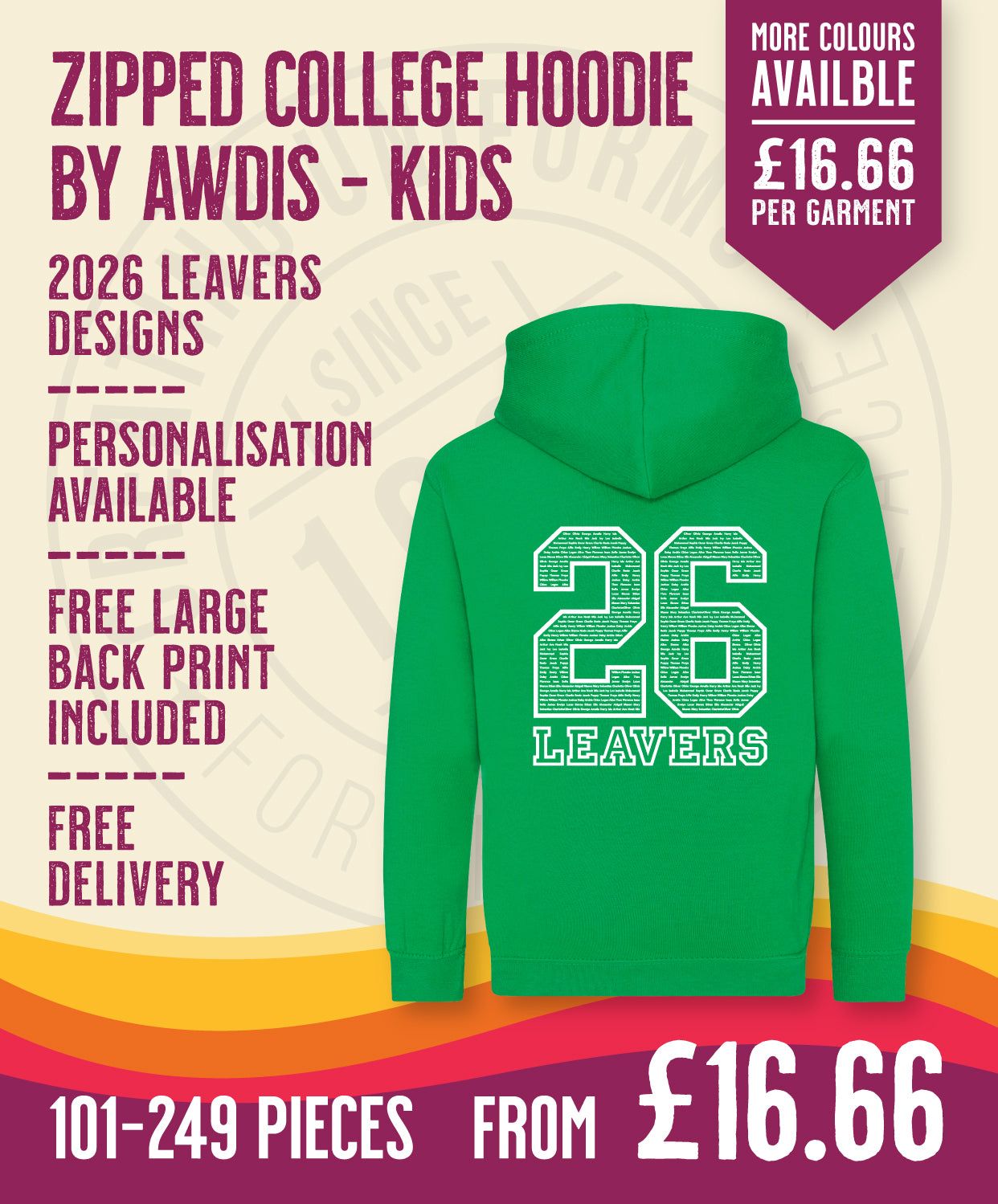 Zipped Hoodie - Kids Size - 101-249 Pieces in by printlab.clothing — Custom branded clothing by Print Press, featuring premium embroidery produced in our specialist print lab in the UK.