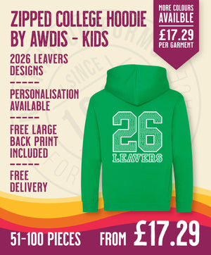 Zipped Hoodie - Kids Size - 51-100 Pieces in by printlab.clothing — Custom branded clothing by Print Press, featuring premium embroidery produced in our specialist print lab in the UK.