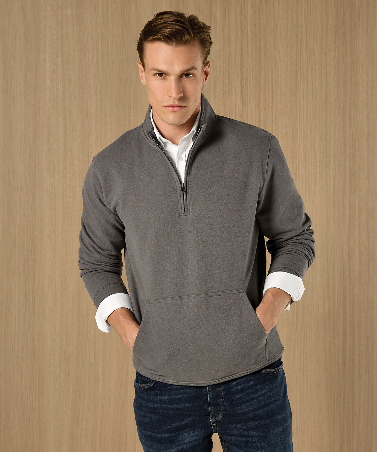 Regular fit 1/4-zip piqué sweatshirt