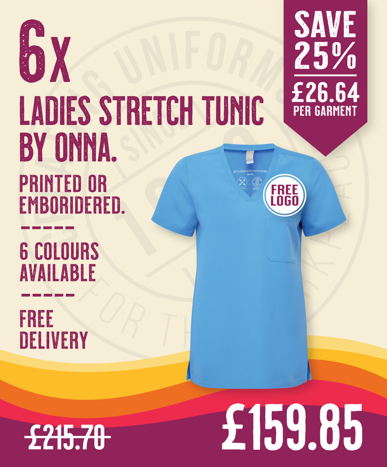 6x Womens Tunics by Onna in Ceil Blue by Print Lab Deals — Custom branded clothing by Print Press, featuring premium embroidery produced in our specialist print lab in the UK.