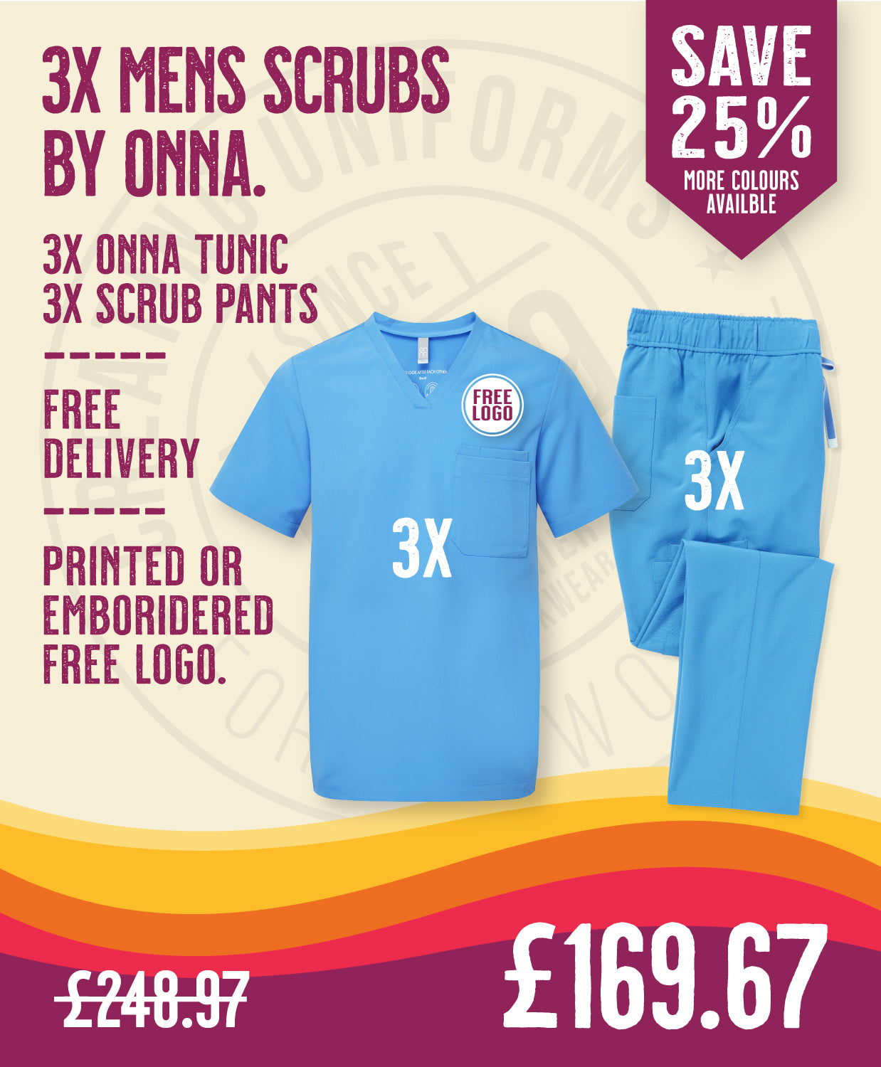 3x Mens Scrubs Deal by Onna in by Print Lab Deals — Custom branded clothing by Print Press, featuring premium embroidery produced in our specialist print lab in the UK.