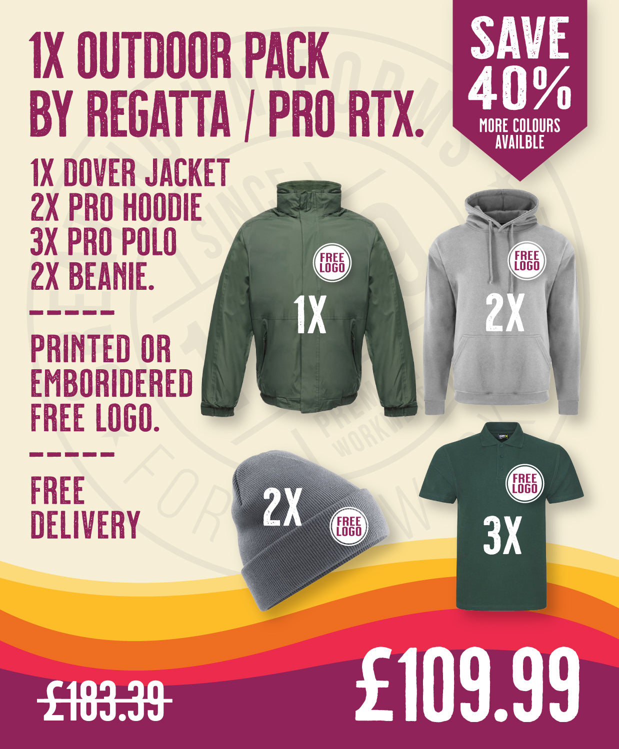 1x Outdoor Pack by Regatta / Pro RTX in by Print Lab Deals — Custom branded clothing by Print Press, featuring premium embroidery produced in our specialist print lab in the UK.