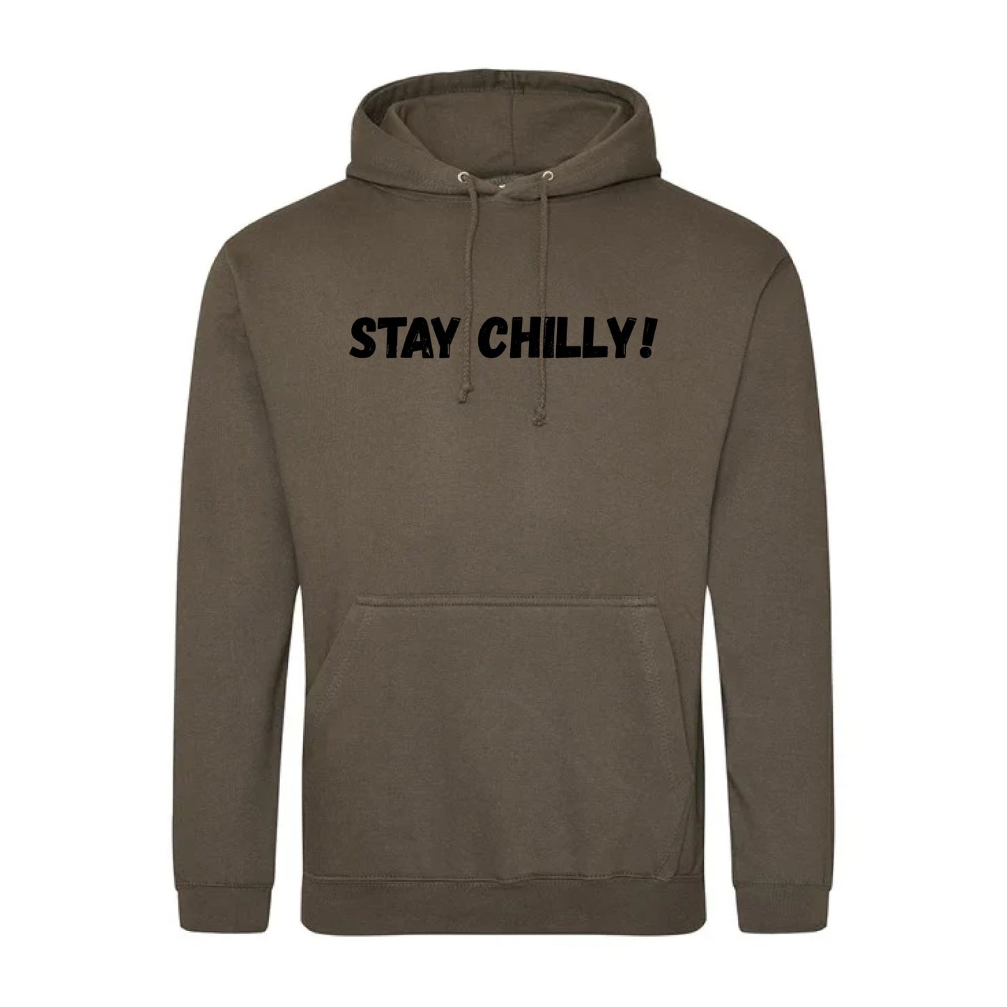 IBH Stay Chilly! Hoodie - Black Print (£46.40 inc VAT) in STAY CHILLY! Olive Green by printlab.clothing — Custom branded clothing by Print Press, featuring premium embroidery produced in our specialist print lab in the UK.