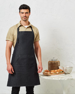 48 x Denim Stitched Aprons by Premier in Black Denim by Print Lab Deals — Custom branded clothing by Print Press, featuring premium embroidery produced in our specialist print lab in the UK.