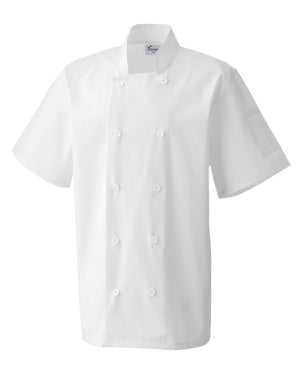 12 x Quality Short Sleeved Chef Jackets by Premier in White by Print Lab Deals — Custom branded clothing by Print Press, featuring premium embroidery produced in our specialist print lab in the UK.