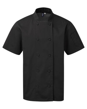 12 x Cooling Short Sleeve Chef Jackets by Premier in Black by Print Lab Deals — Custom branded clothing by Print Press, featuring premium embroidery produced in our specialist print lab in the UK.