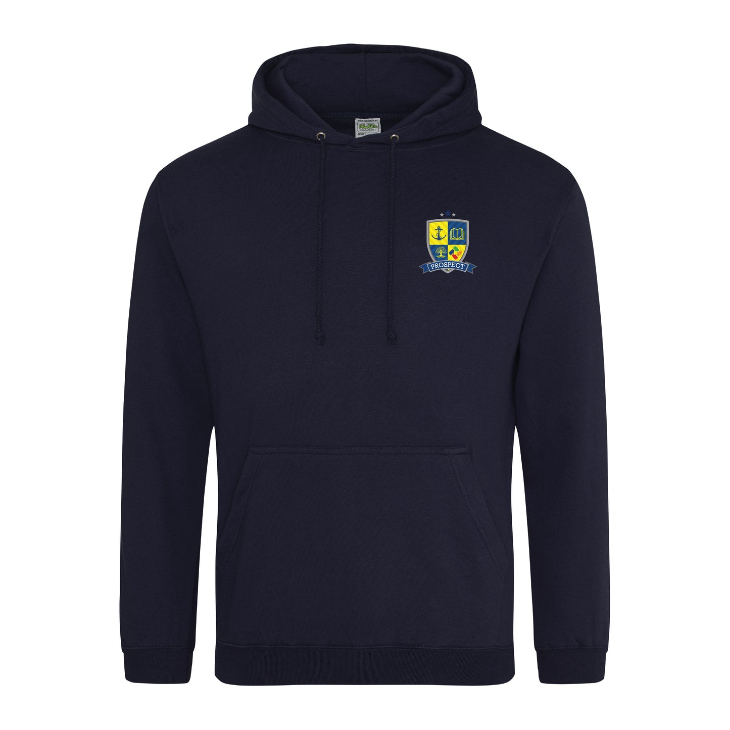 Hoodie (£20.11 inc VAT) - Prospect School in Navy by printlab.clothing — Custom branded clothing by Print Press, featuring premium embroidery produced in our specialist print lab in the UK.