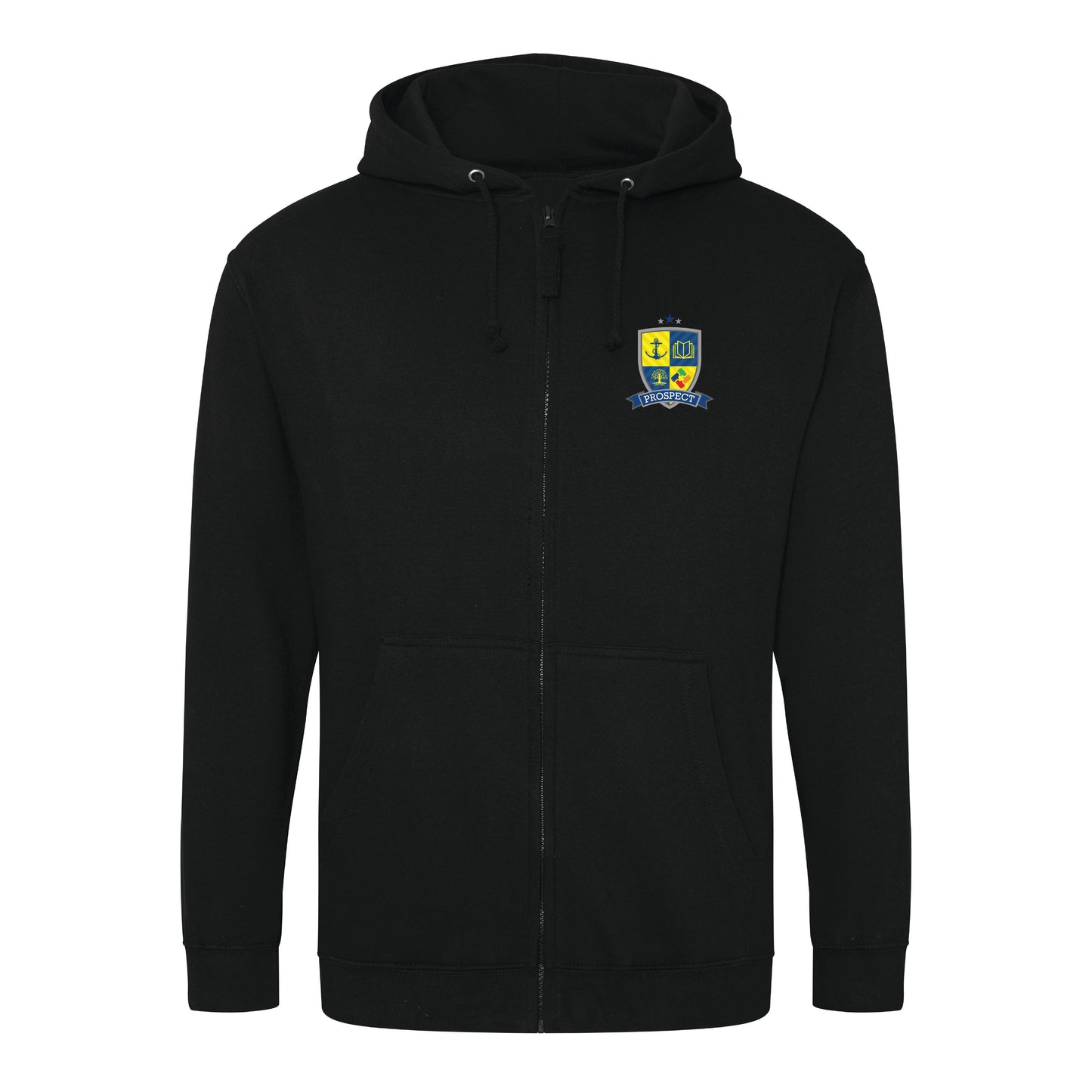 Zipped Hoodie (£23.87 inc VAT) - Prospect School in Black by printlab.clothing — Custom branded clothing by Print Press, featuring premium embroidery produced in our specialist print lab in the UK.