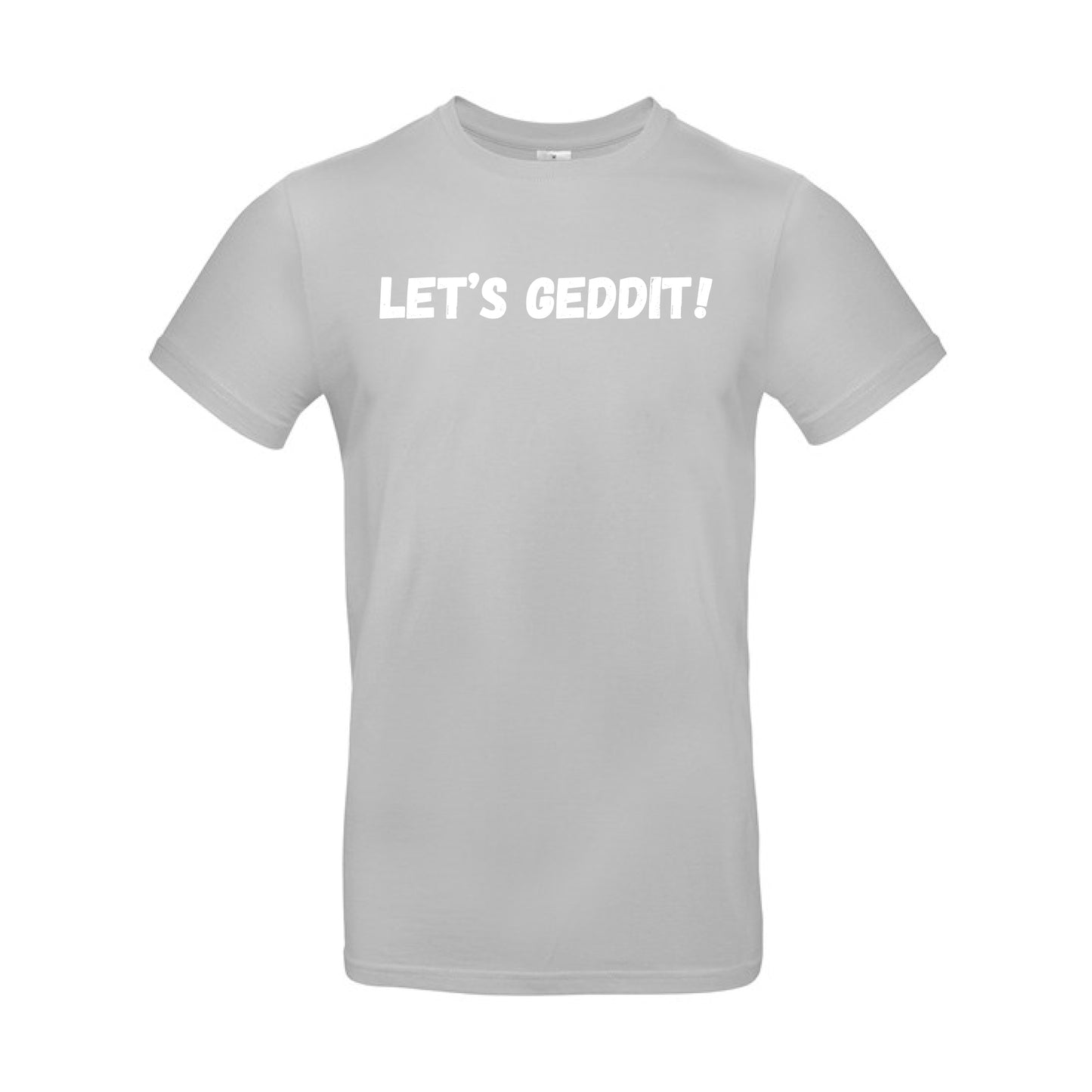 IBH T-Shirt - White Print (£26.40 inc VAT) in LET'S GEDDIT! Pacific Grey by printlab.clothing — Custom branded clothing by Print Press, featuring premium embroidery produced in our specialist print lab in the UK.