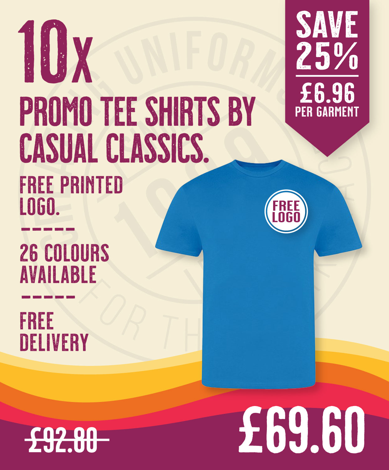 10 x Promo Tees by Casual Classics in Sapphire by Print Lab Deals — Custom branded clothing by Print Press, featuring premium embroidery produced in our specialist print lab in the UK.