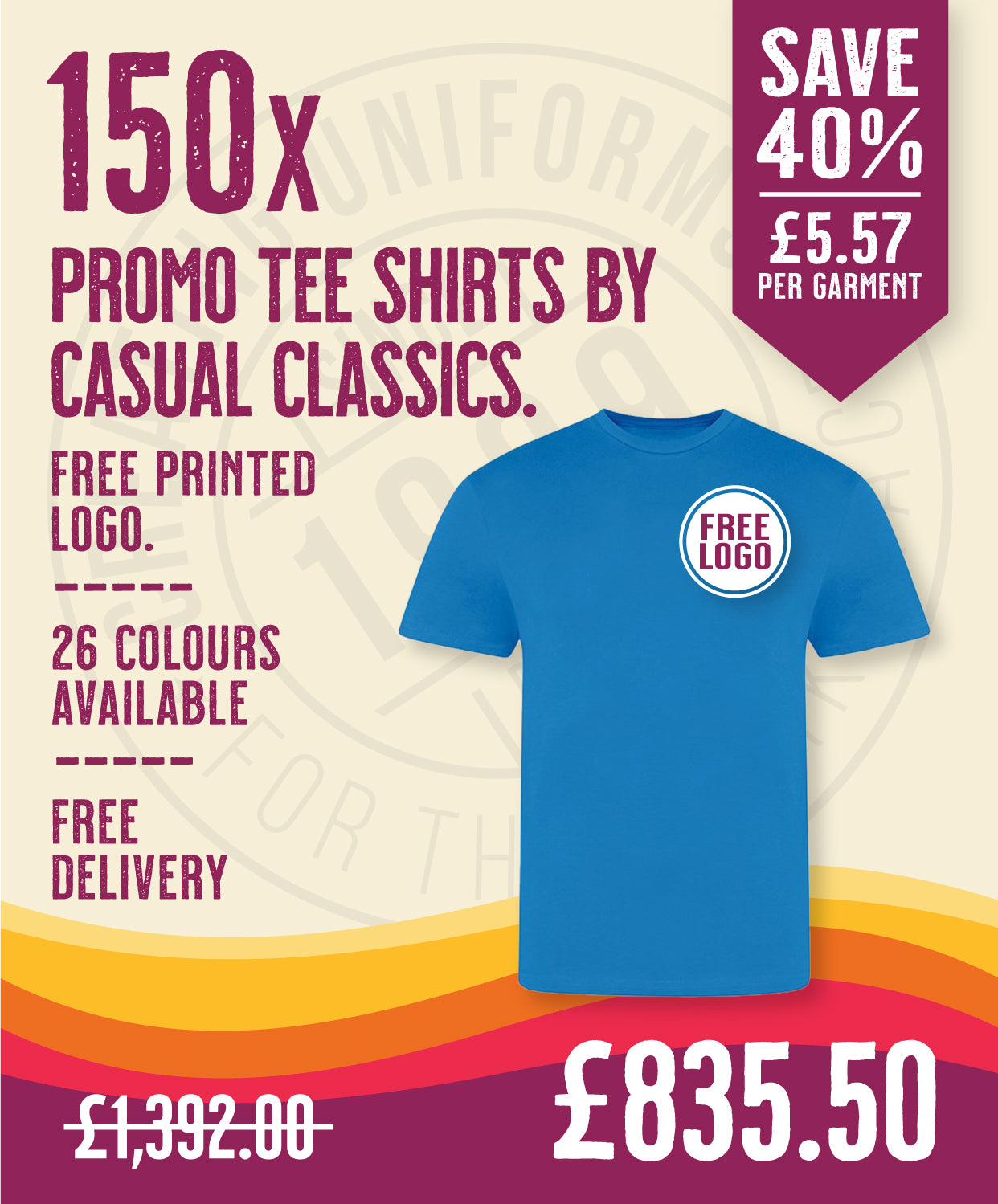 150 x Promo Tees by Casual Classics in Sapphire by Print Lab Deals — Custom branded clothing by Print Press, featuring premium embroidery produced in our specialist print lab in the UK.