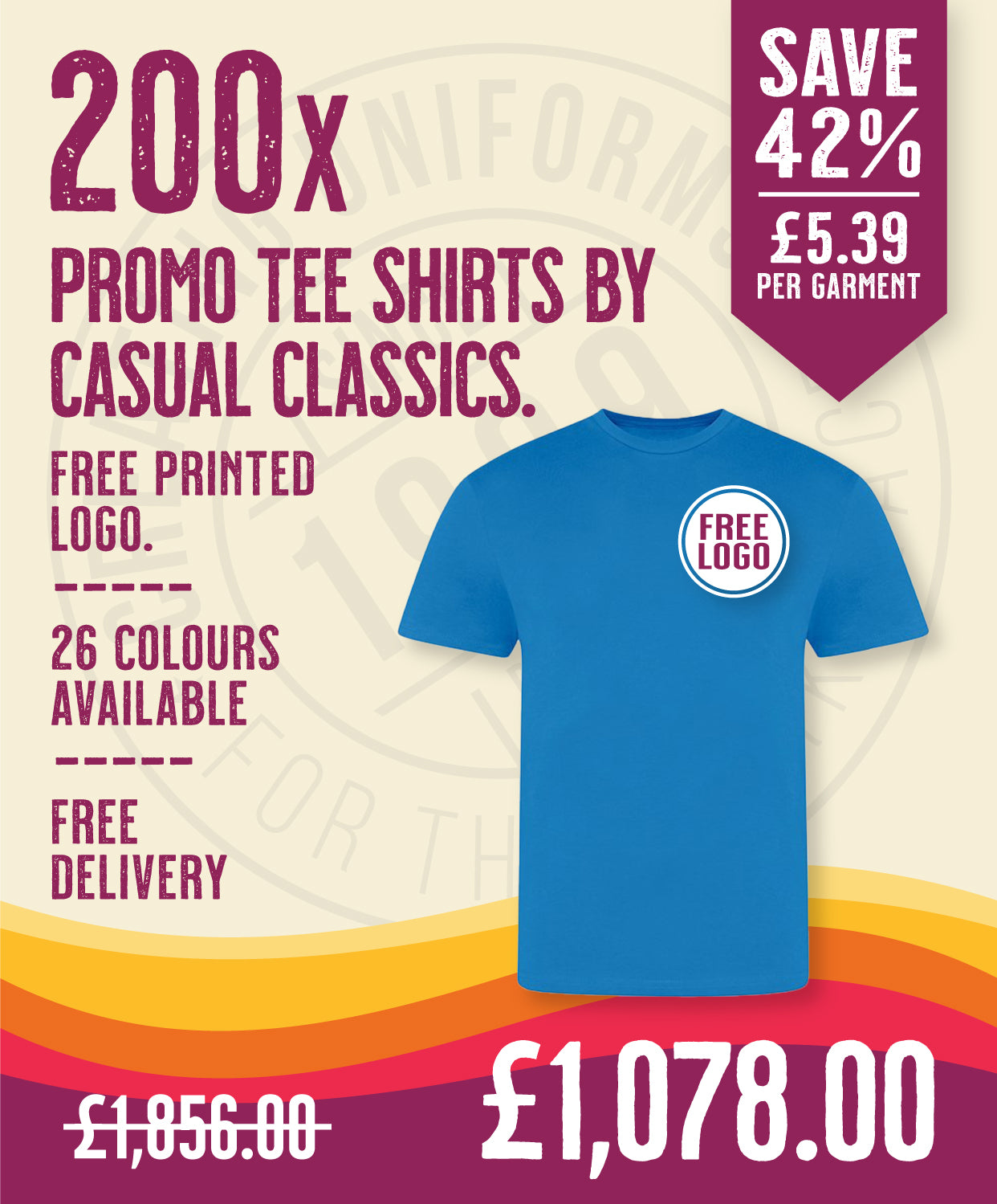 200 x Promo Tees by Casual Classics in Sapphire by Print Lab Deals — Custom branded clothing by Print Press, featuring premium embroidery produced in our specialist print lab in the UK.