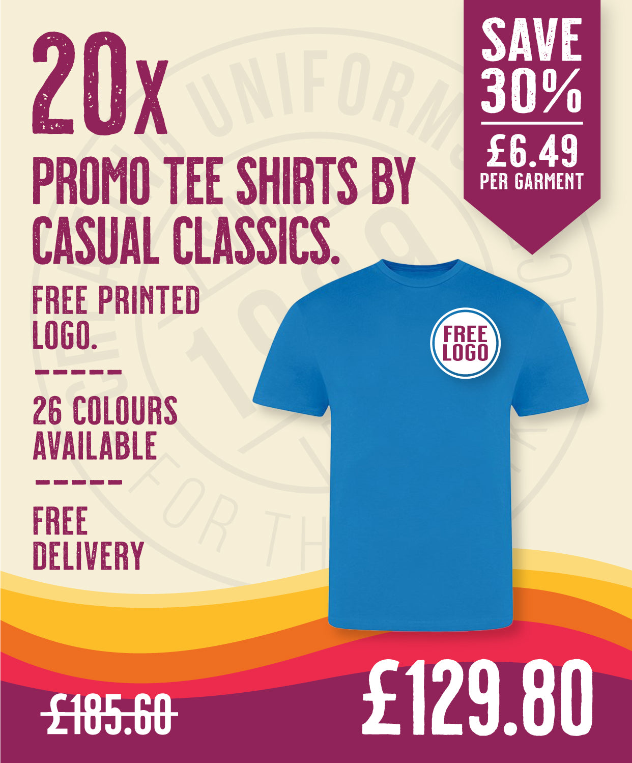 20 x Promo Tees by Casual Classics in Sapphire by Print Lab Deals — Custom branded clothing by Print Press, featuring premium embroidery produced in our specialist print lab in the UK.