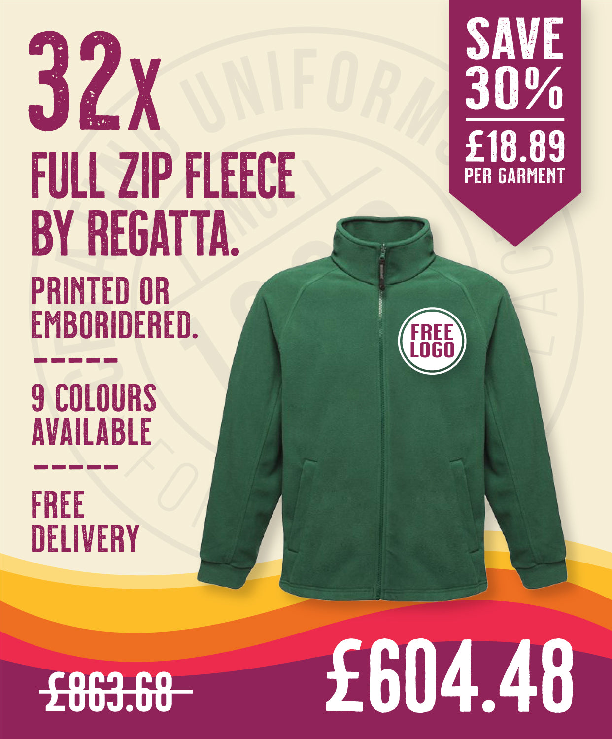 32 x Regatta Thor III Fleece Jackets in Bottle Green by Print Lab Deals — Custom branded clothing by Print Press, featuring premium embroidery produced in our specialist print lab in the UK.