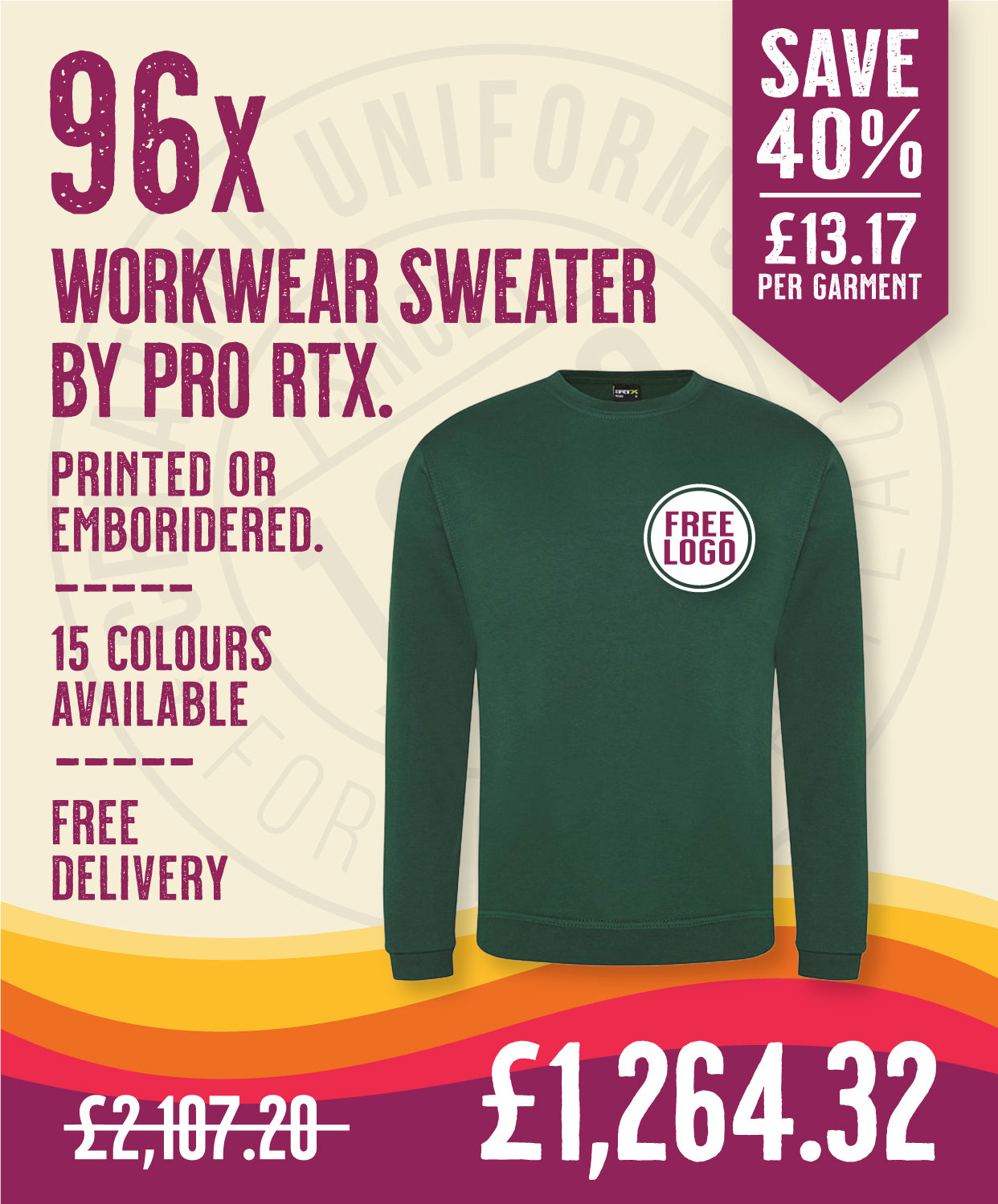96 x Workwear Sweaters by Pro RTX in by Print Lab Deals — Custom branded clothing by Print Press, featuring premium embroidery produced in our specialist print lab in the UK.
