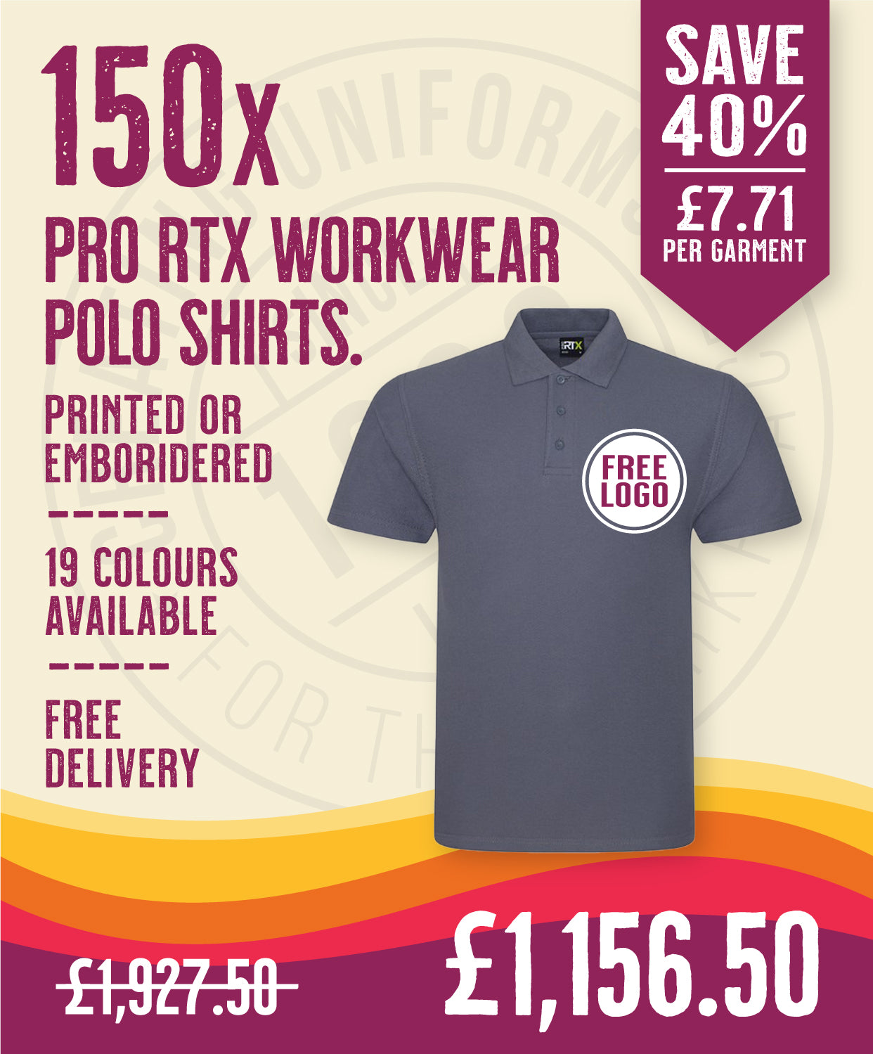 150 x Pro RTX Work Polos in Solid Grey by Print Lab Deals — Custom branded clothing by Print Press, featuring premium embroidery produced in our specialist print lab in the UK.