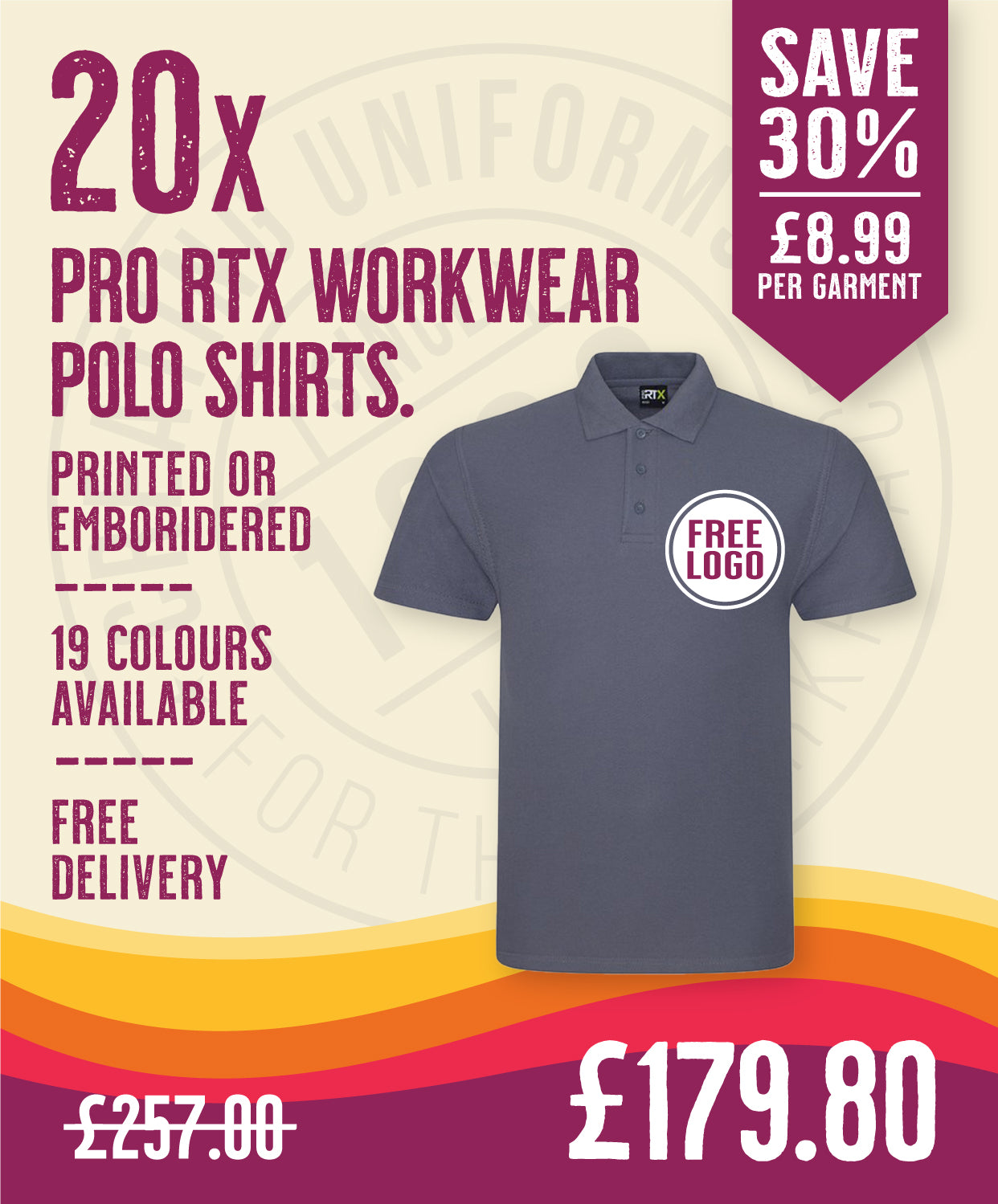 20 x Pro RTX Work Polos in by Print Lab Deals — Custom branded clothing by Print Press, featuring premium embroidery produced in our specialist print lab in the UK.
