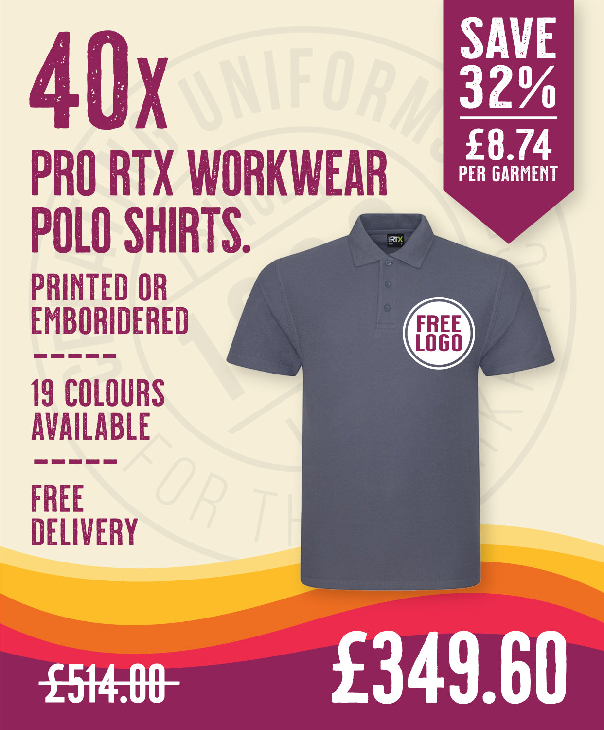 40 x Pro RTX Work Polos in Solid Grey by Print Lab Deals — Custom branded clothing by Print Press, featuring premium embroidery produced in our specialist print lab in the UK.