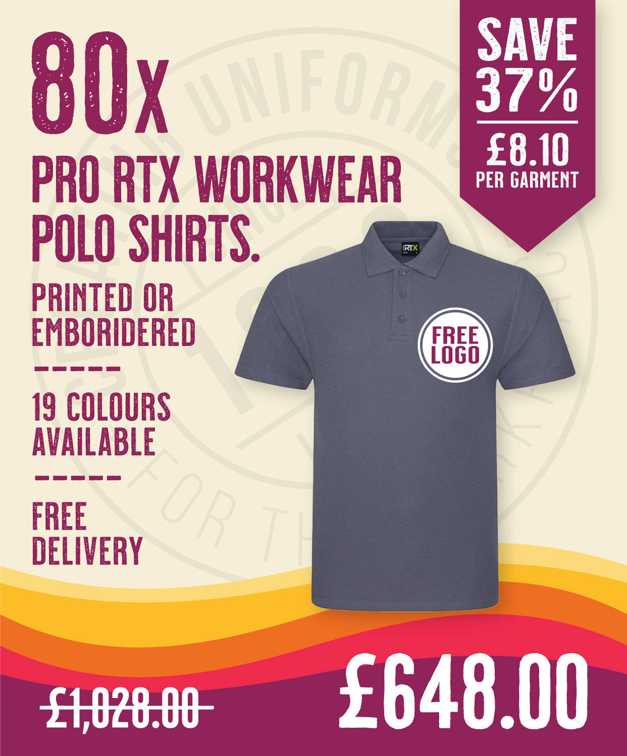 80 x Pro RTX Work Polos in Solid Grey by Print Lab Deals — Custom branded clothing by Print Press, featuring premium embroidery produced in our specialist print lab in the UK.