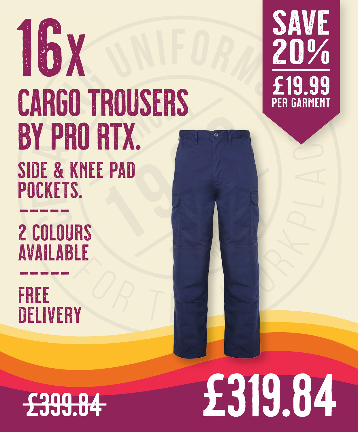 16 x Cargo Trousers by Pro RTX in Navy by Print Lab Deals — Custom branded clothing by Print Press, featuring premium embroidery produced in our specialist print lab in the UK.