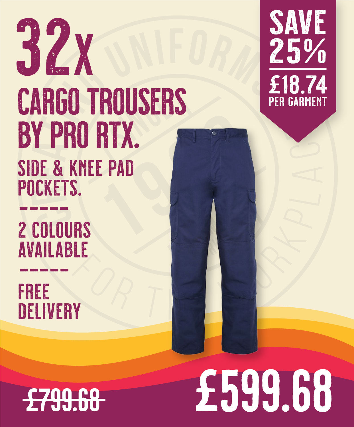 32 x Cargo Trousers by Pro RTX in by Print Lab Deals — Custom branded clothing by Print Press, featuring premium embroidery produced in our specialist print lab in the UK.