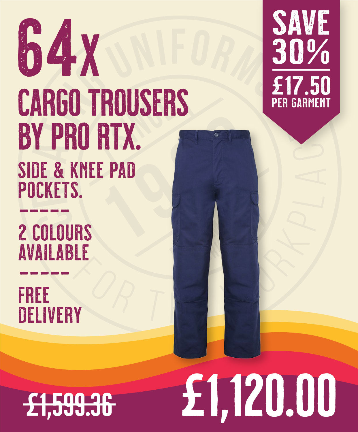 64 x Cargo Trousers by Pro RTX in Navy by Print Lab Deals — Custom branded clothing by Print Press, featuring premium embroidery produced in our specialist print lab in the UK.