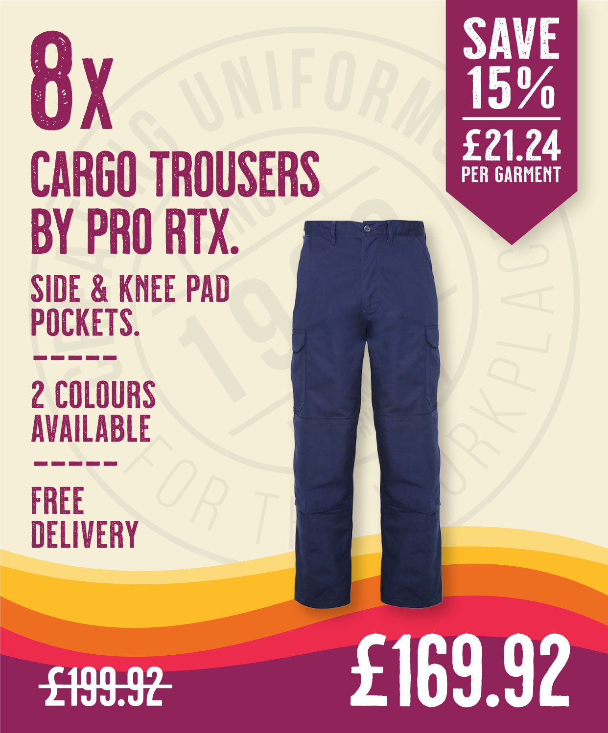 8 x Cargo Trousers by Pro RTX in Navy by Print Lab Deals — Custom branded clothing by Print Press, featuring premium embroidery produced in our specialist print lab in the UK.