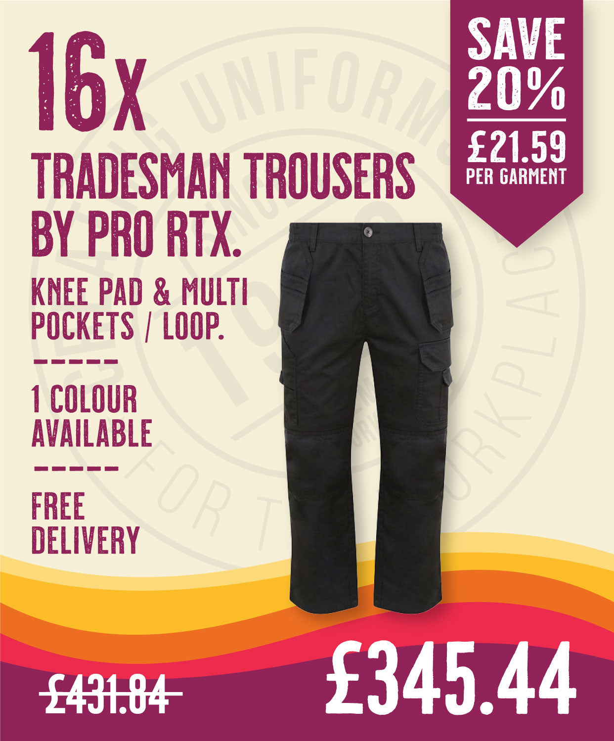 16 x Tradesman Trousers by Pro RTX in Black by Print Lab Deals — Custom branded clothing by Print Press, featuring premium embroidery produced in our specialist print lab in the UK.