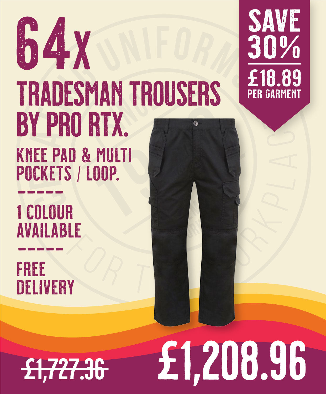 64 x Tradesman Trousers by Pro RTX in Black by Print Lab Deals — Custom branded clothing by Print Press, featuring premium embroidery produced in our specialist print lab in the UK.