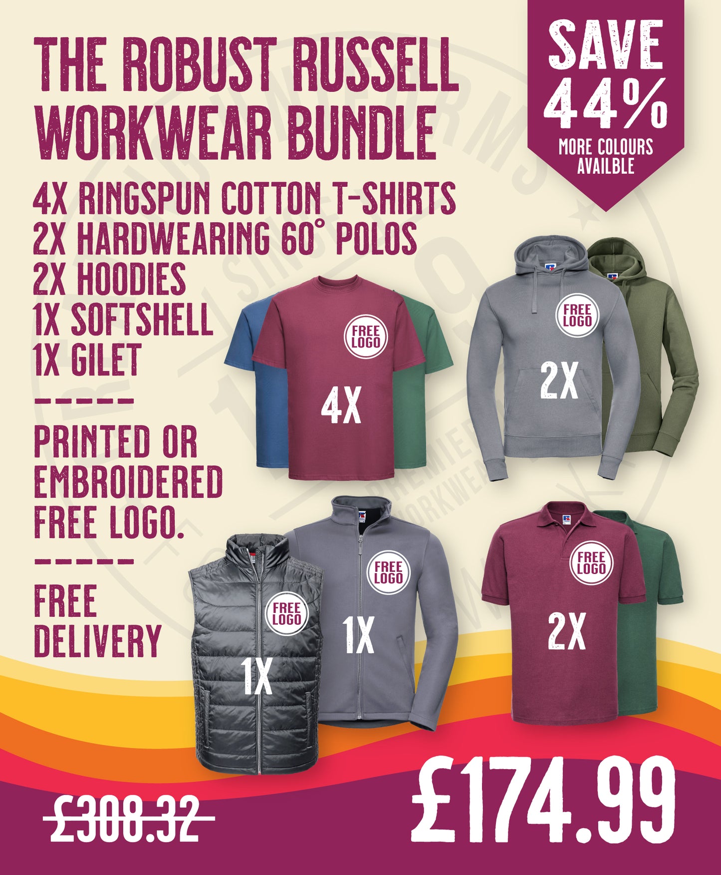 The Robust Russell Workwear Bundle in by Print Lab Deals — Custom branded clothing by Print Press, featuring premium embroidery produced in our specialist print lab in the UK.