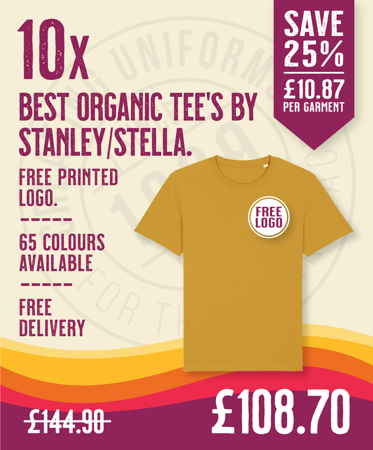 10 x Best Organic Tee's by Stanley/Stella in Ochre by Print Lab Deals — Custom branded clothing by Print Press, featuring premium embroidery produced in our specialist print lab in the UK.