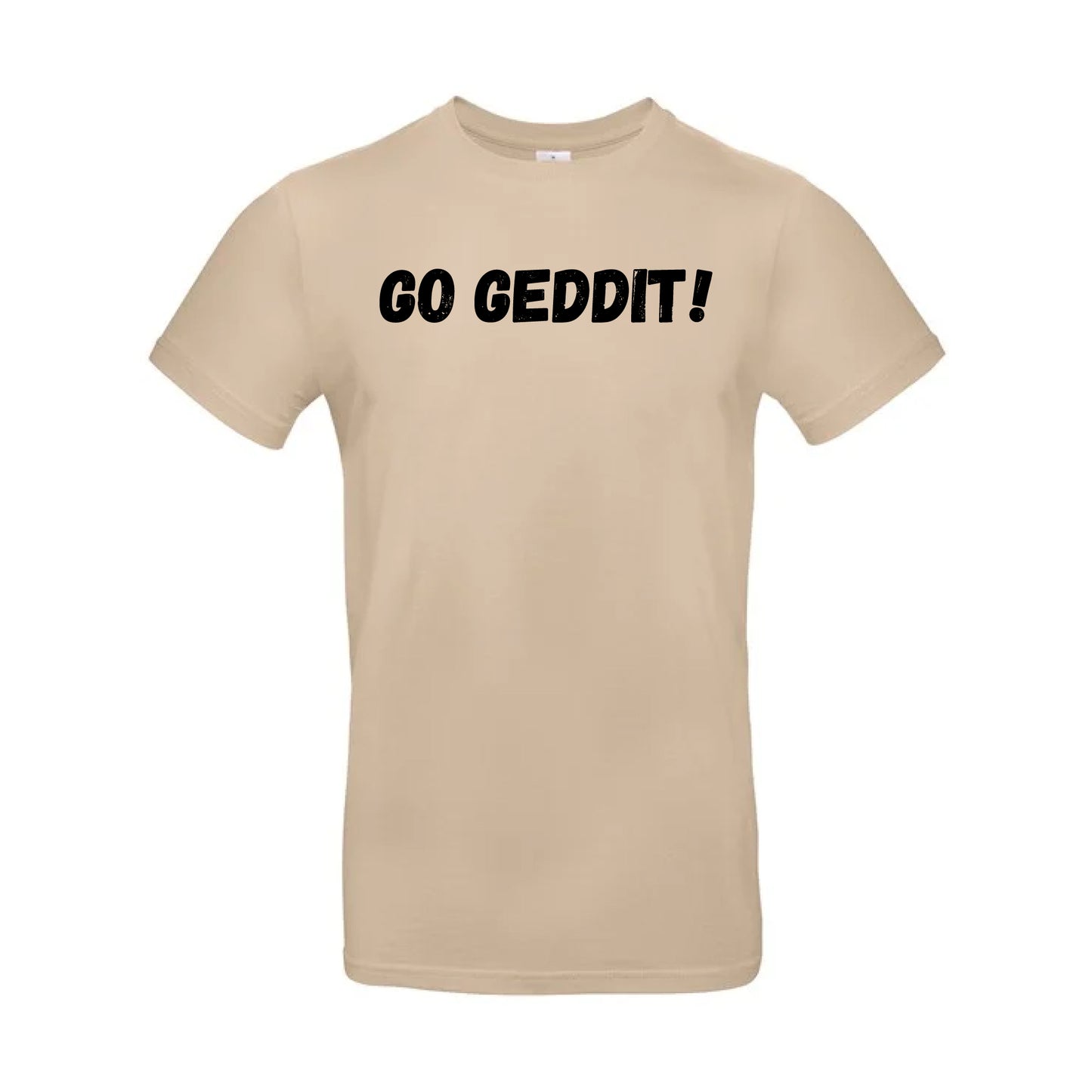 IBH T-Shirt - Black Print (£26.40 inc VAT) in GO GEDDIT! Sand by printlab.clothing — Custom branded clothing by Print Press, featuring premium embroidery produced in our specialist print lab in the UK.