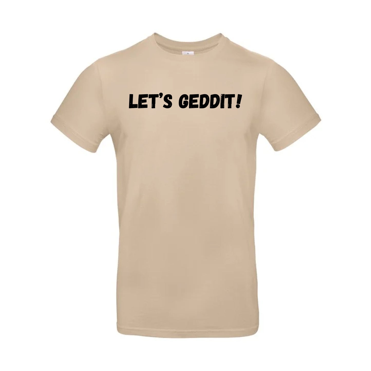 IBH T-Shirt - Black Print (£26.40 inc VAT) in LET'S GEDDIT! Sand by printlab.clothing — Custom branded clothing by Print Press, featuring premium embroidery produced in our specialist print lab in the UK.