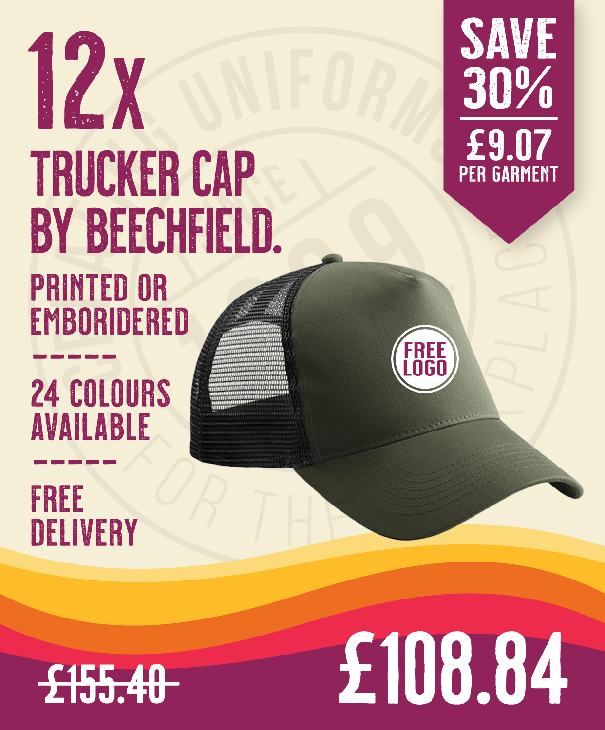12 x Trucker Cap by Beechfield in Olive Green Black by Print Lab Deals — Custom branded clothing by Print Press, featuring premium embroidery produced in our specialist print lab in the UK.