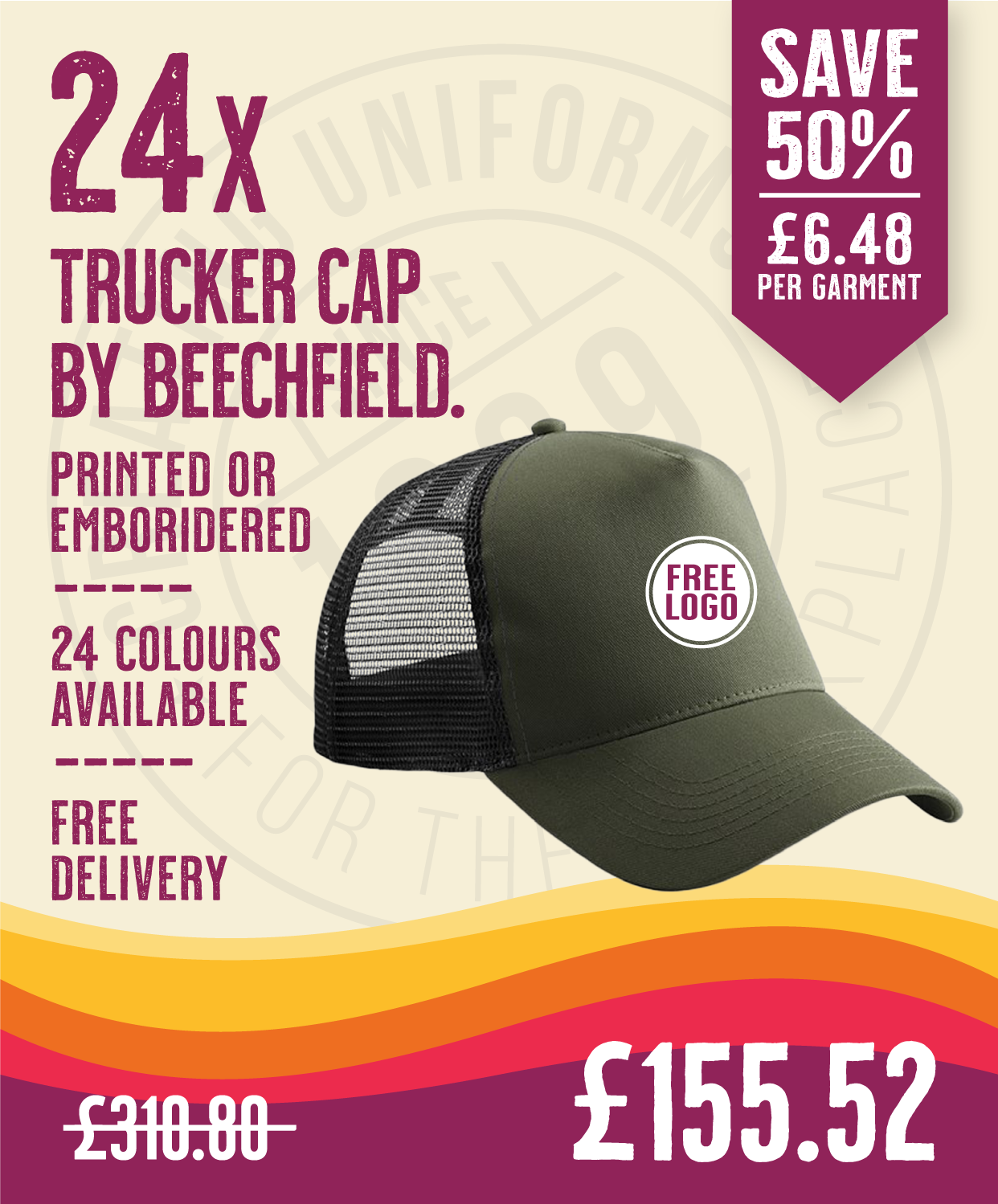 24 x Trucker Cap by Beechfield in Olive Green Black by Print Lab Deals — Custom branded clothing by Print Press, featuring premium embroidery produced in our specialist print lab in the UK.