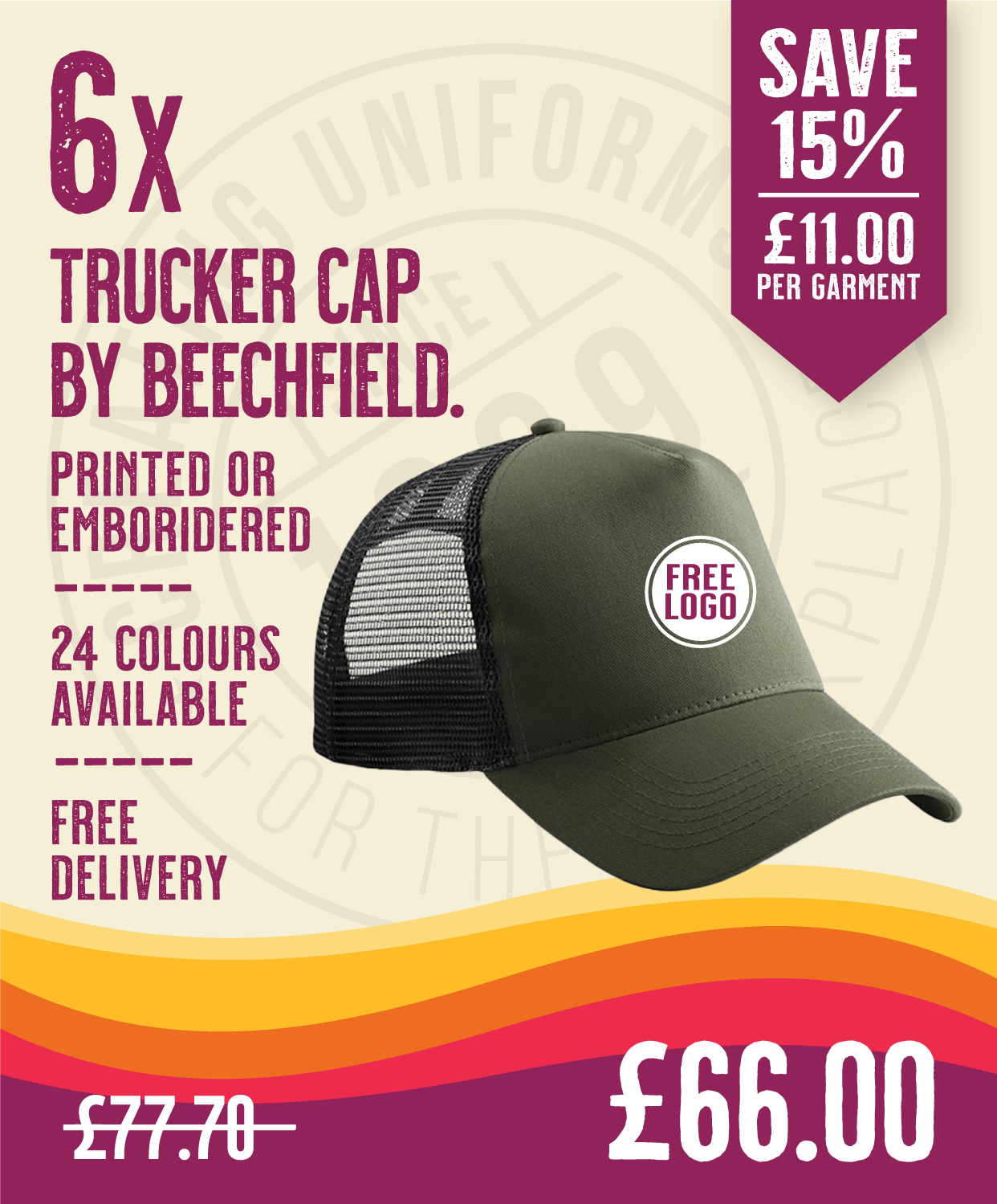 6 x Trucker Cap by Beechfield in Olive Green Black by Print Lab Deals — Custom branded clothing by Print Press, featuring premium embroidery produced in our specialist print lab in the UK.