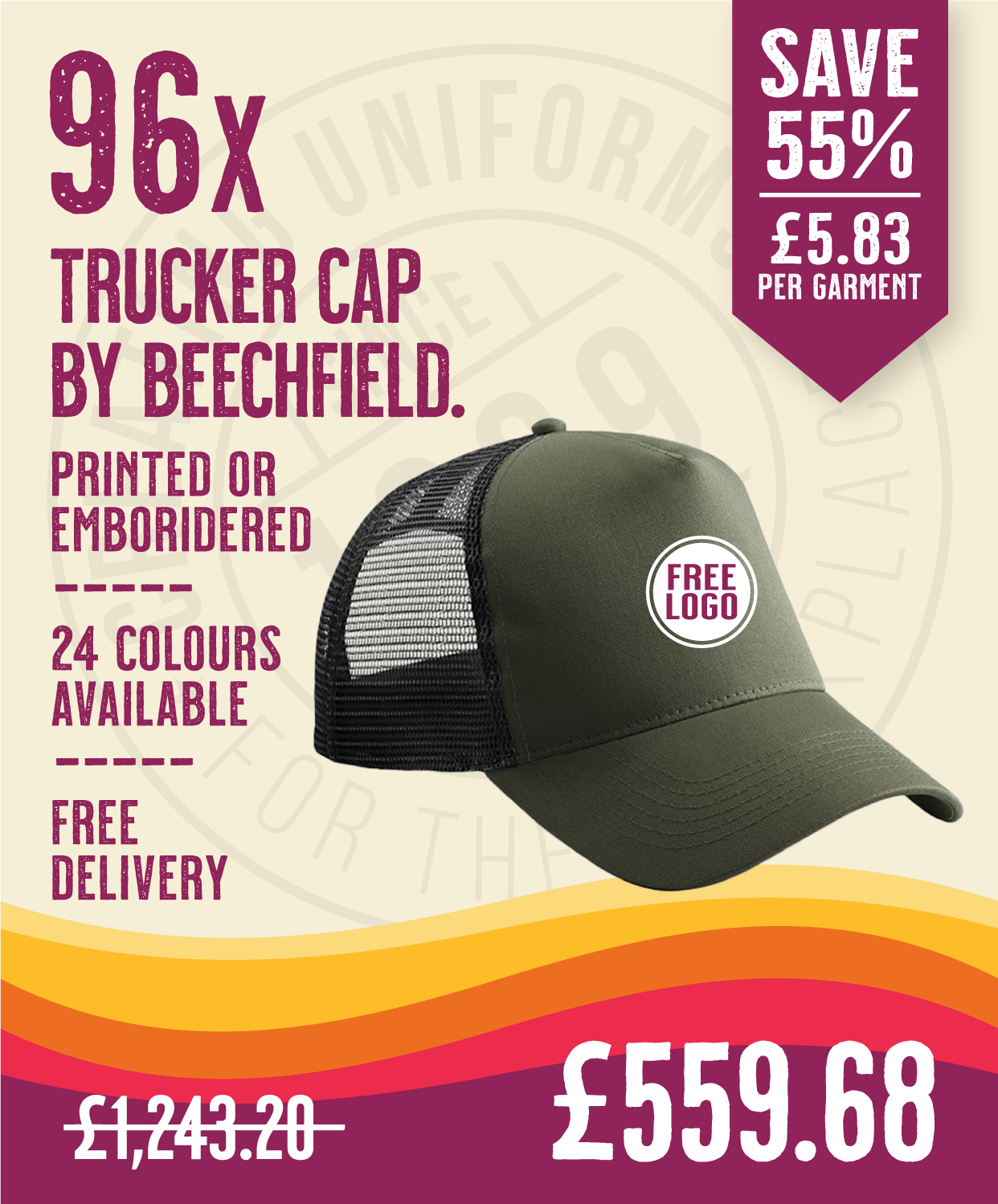 96 x Trucker Cap by Beechfield in Olive Green Black by Print Lab Deals — Custom branded clothing by Print Press, featuring premium embroidery produced in our specialist print lab in the UK.