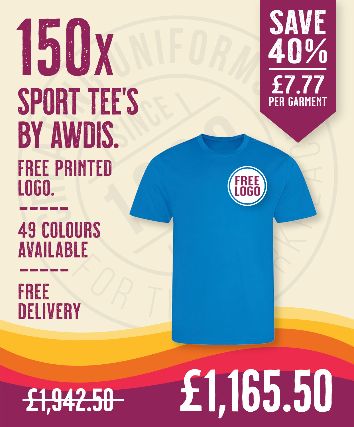 150 x Sport Tee's by AWDis in Cornflower Blue by Print Lab Deals — Custom branded clothing by Print Press, featuring premium embroidery produced in our specialist print lab in the UK.
