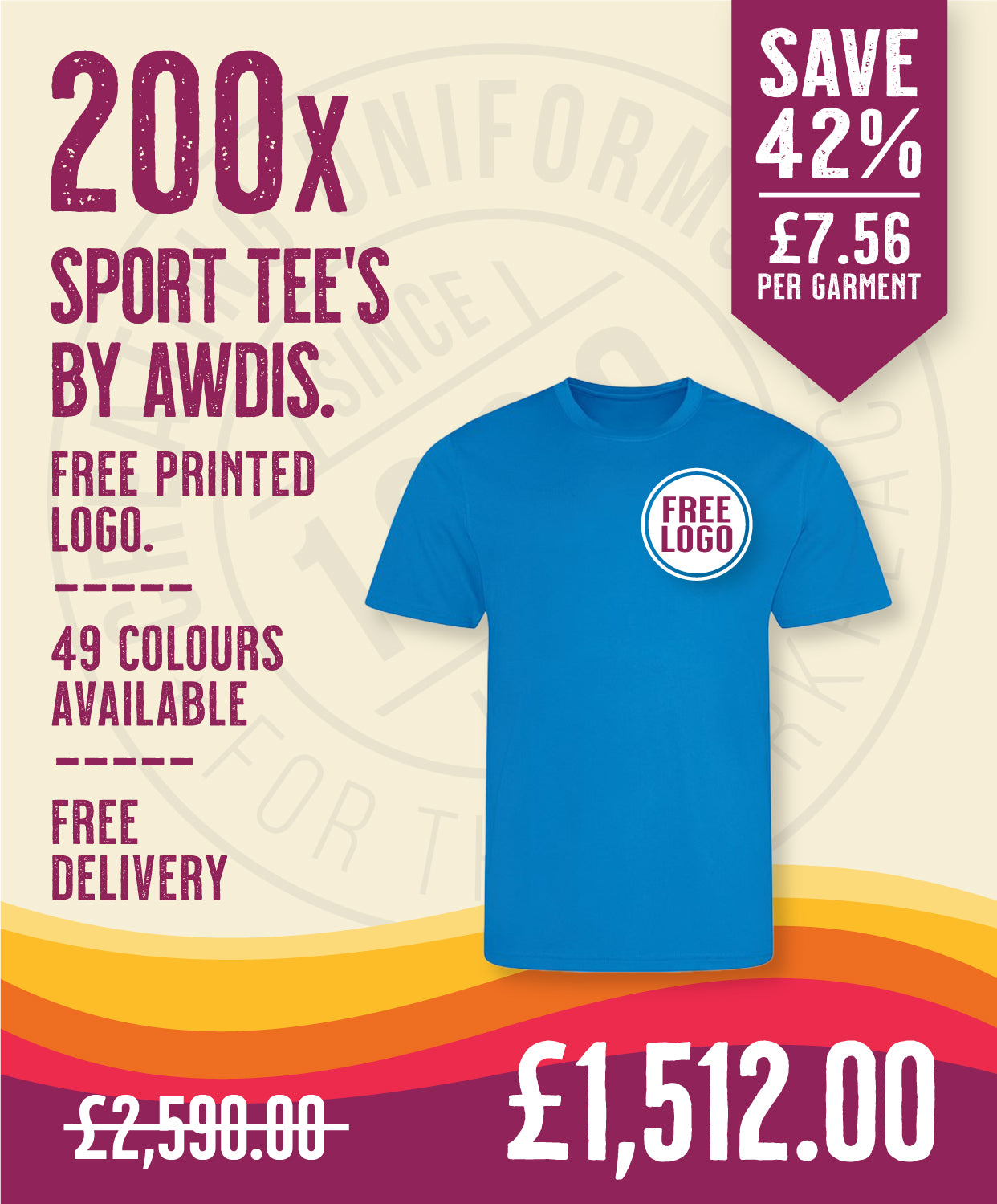 200 x Sport Tee's by AWDis in Cornflower Blue by Print Lab Deals — Custom branded clothing by Print Press, featuring premium embroidery produced in our specialist print lab in the UK.