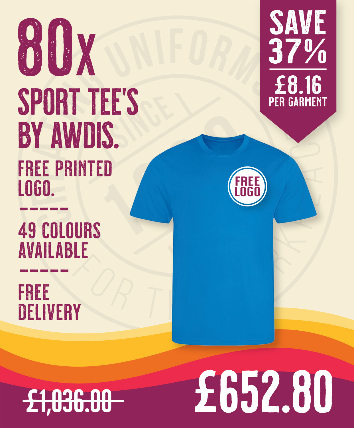80 x Sport Tee's by AWDis in Cornflower Blue by Print Lab Deals — Custom branded clothing by Print Press, featuring premium embroidery produced in our specialist print lab in the UK.