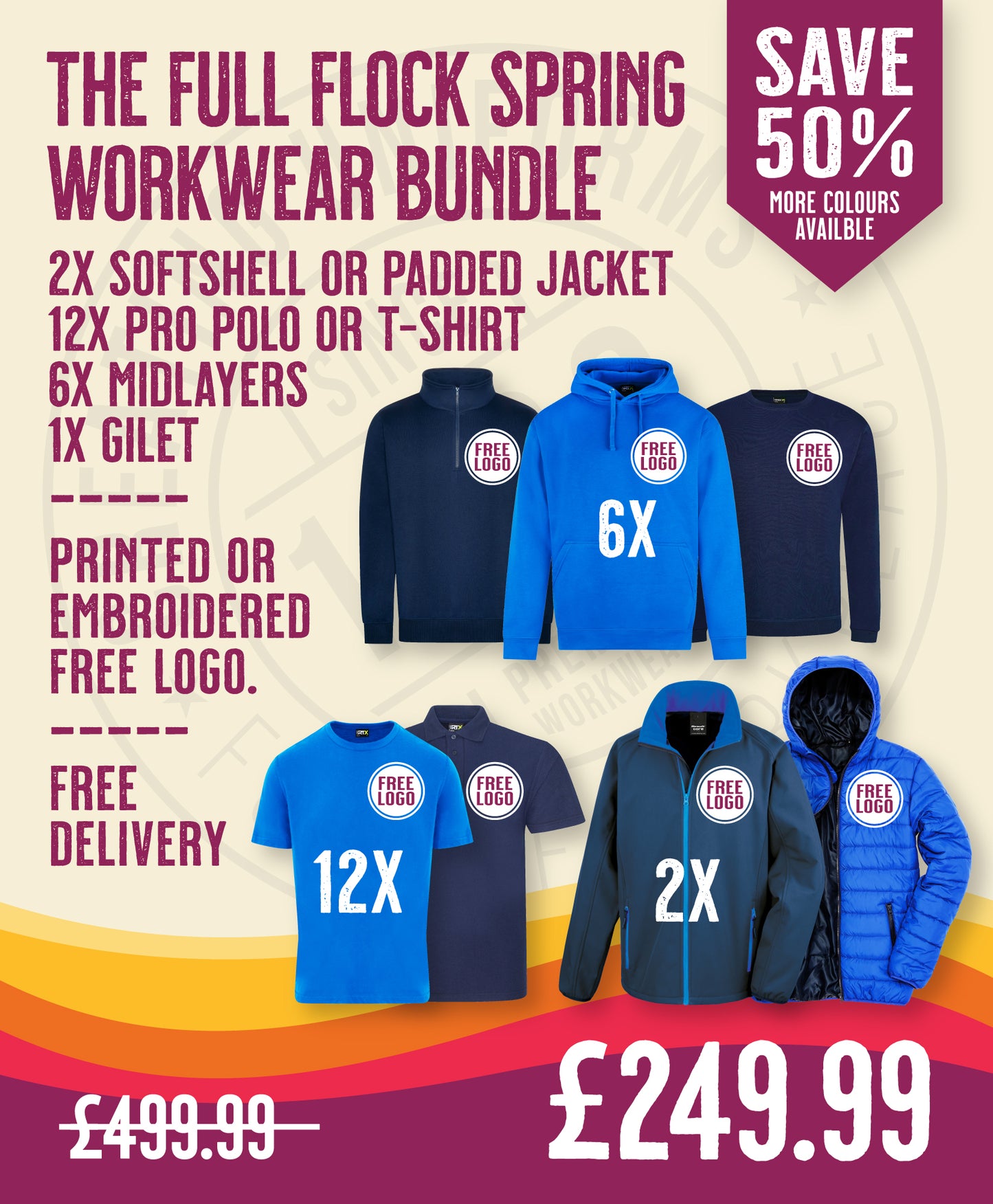 The Full Flock Spring Workwear Bundle in by Print Lab Deals — Custom branded clothing by Print Press, featuring premium embroidery produced in our specialist print lab in the UK.